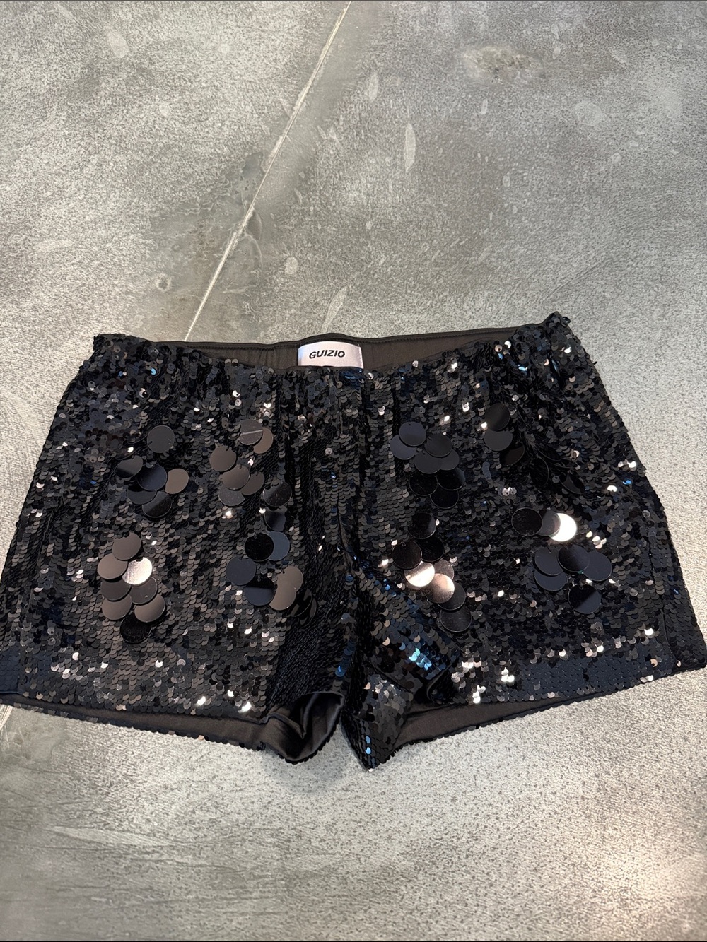 Guizio Black High-Waist Sequin Shorts
